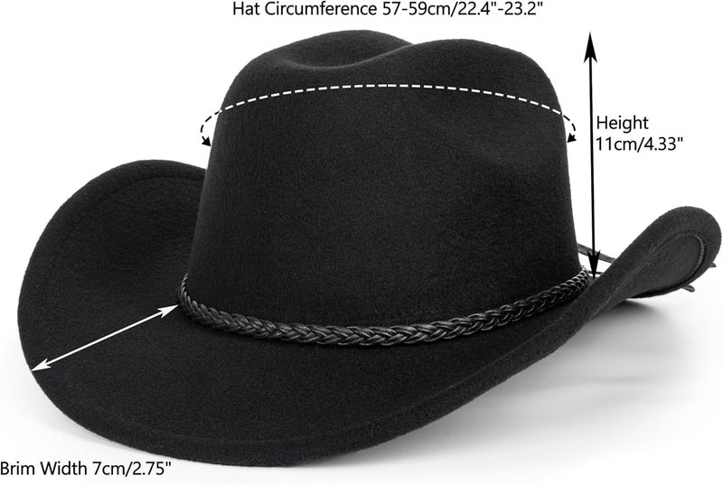 FGSS Classic-Western-Cowboy-Hat Upturn-Brim Felt-Cowgirl-Hat Rodeo-Hats with Belt for Women Men (Fit for 22.4-23.2") - Image 5